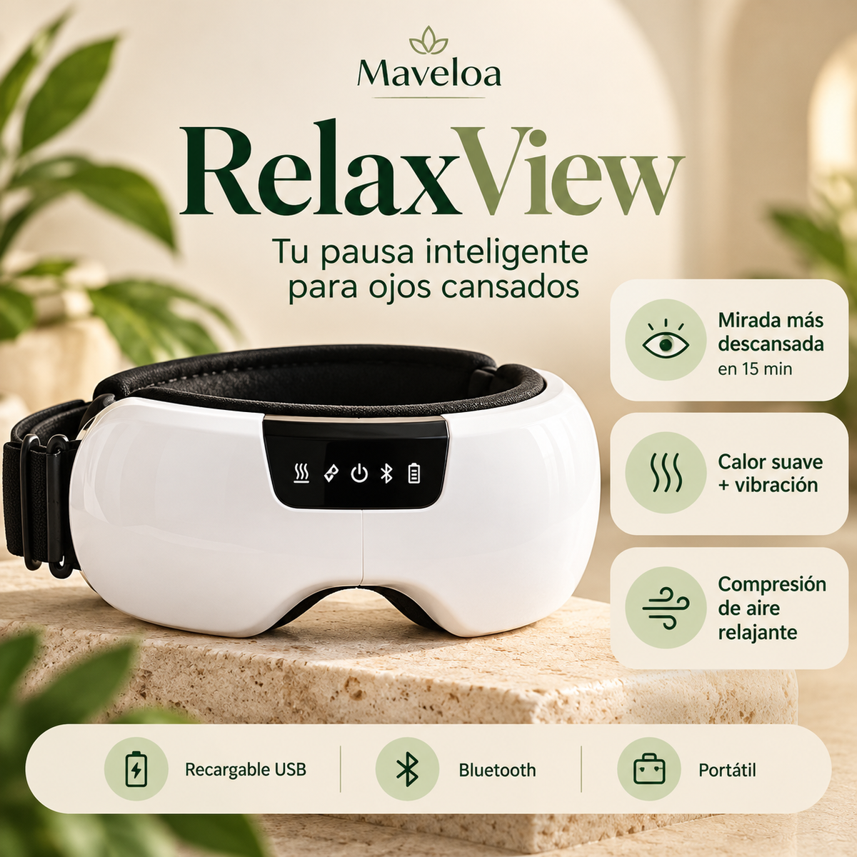 Maveloa RelaxView — Masajeador Ocular Inteligente