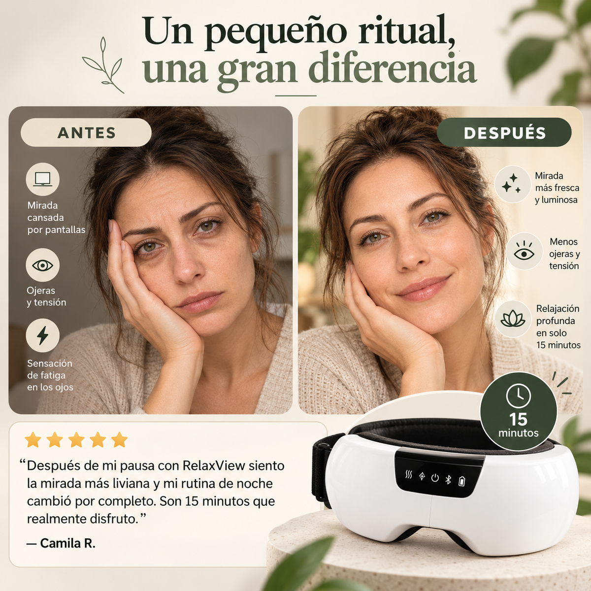 Maveloa RelaxView — Masajeador Ocular Inteligente