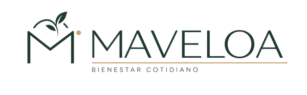MAVELOA logo verde bosque con hoja botánica y fondo transparente